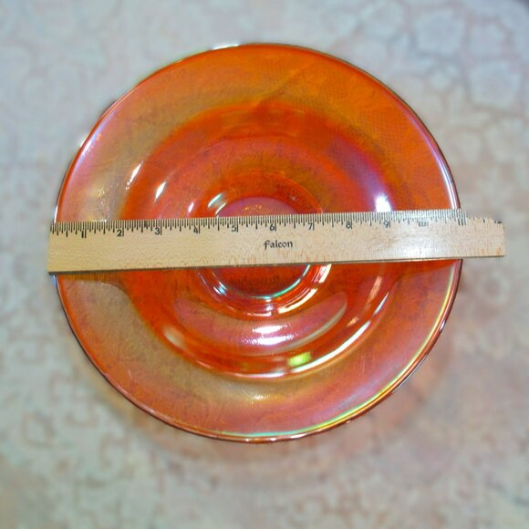 Federal Glass Madrid Marigold Carnival Glass 11" Console Bowl Embossed Floral - Picture 2 of 12